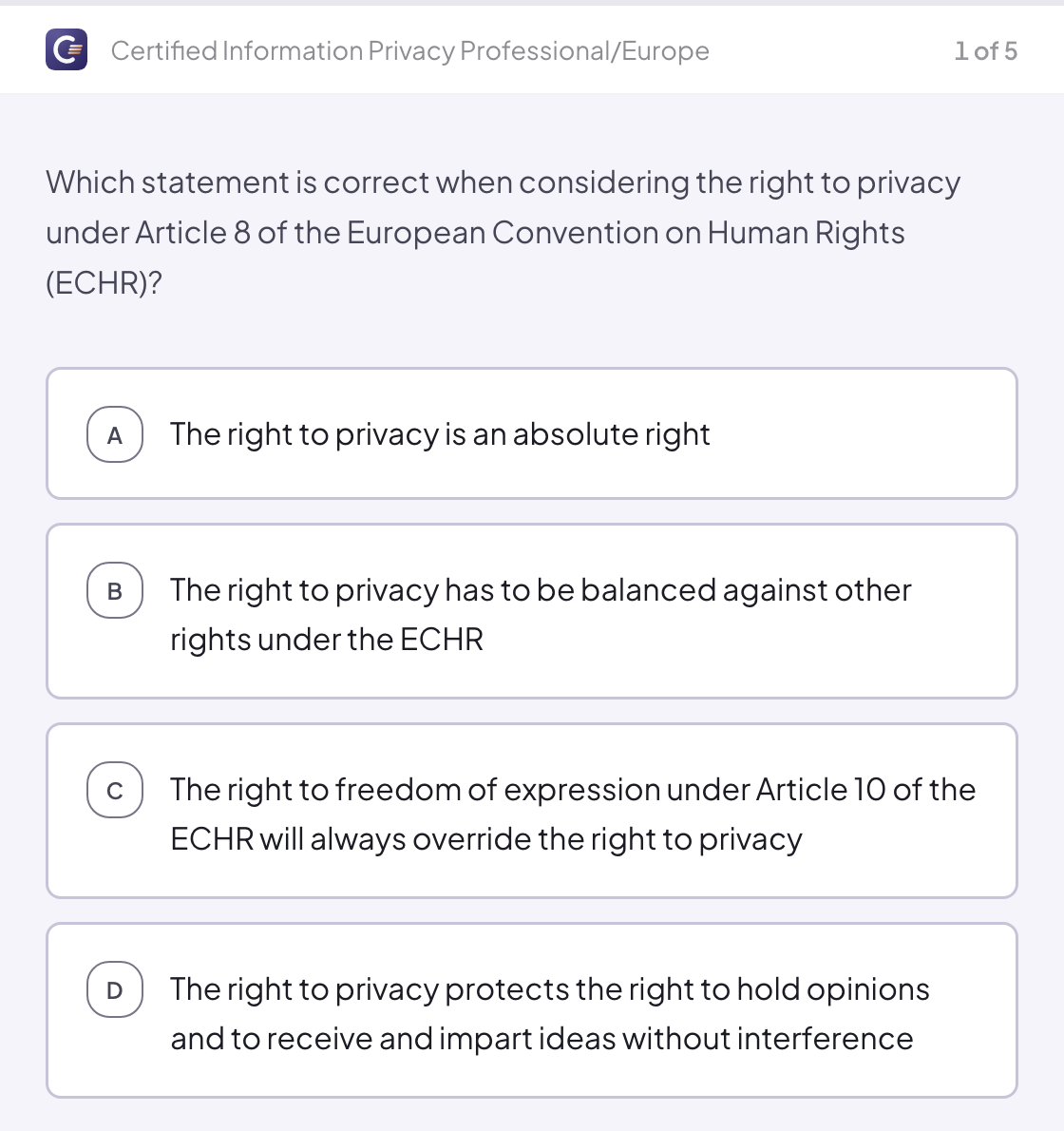 A CIPP/E practice question on Cert Made Easy